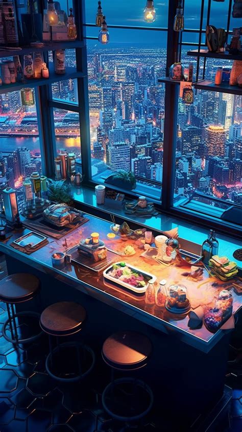 High Ceiling Cyberpunk Kitchen