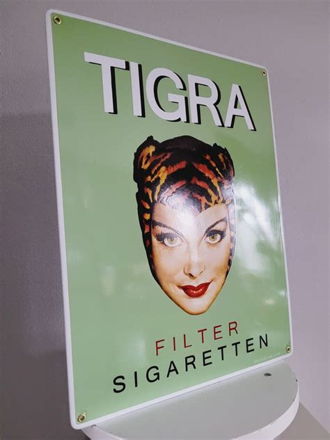 Tigra Sigaretten Emaille Reclamebord Emaillerie Belge Reclamebord