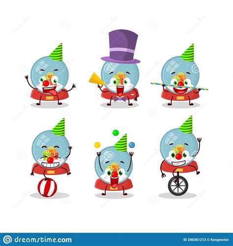 Cartoon Character Of Snowball With Gift With Various Circus Shows Stock