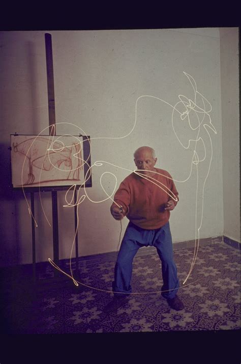 1949: Picasso Paints in Light - Picasso attempting to draw a Minotaur ...