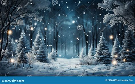 Snow and Lights in the Christmas Night Stock Photo - Image of snowflake ...