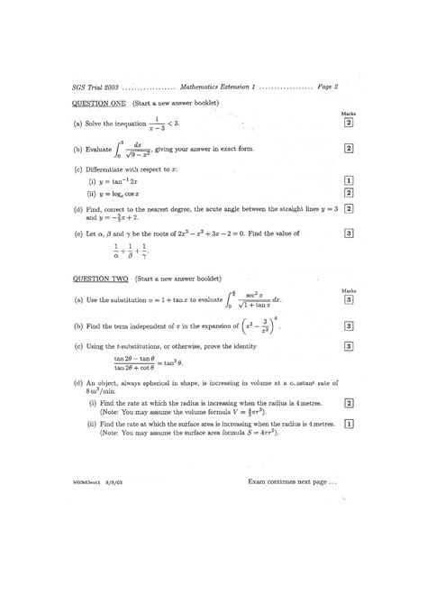 SGS 2003 Ext 1 THSC Trial HSC Exam Solutions Studocu