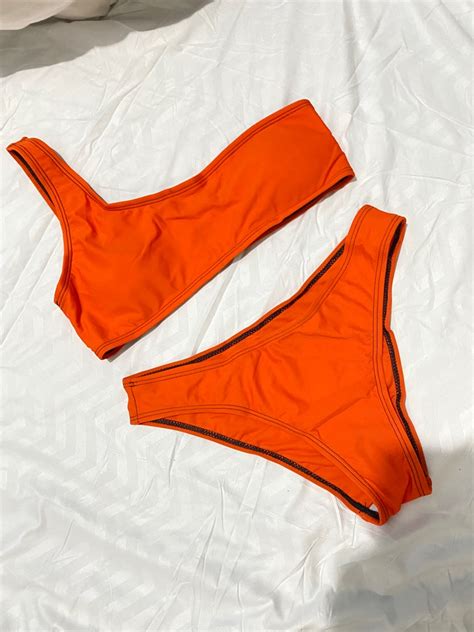 M Shein Orange Two Piece Bikini Women S Fashion Swimwear Bikinis Swimsuits On Carousell