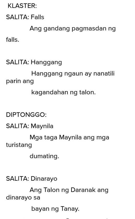 Gawain Sa Pagkatuto Bilang 2 Pumili Ng Dalawang Salitang May Klaster