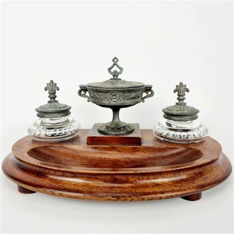 Mahogany Ink Set With Two Facet Cut Inkwells With Lid Catawiki