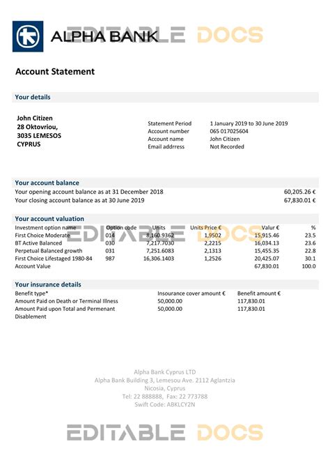 Cyprus Alpha Bank Statement Template In Word And Pdf Format Editable