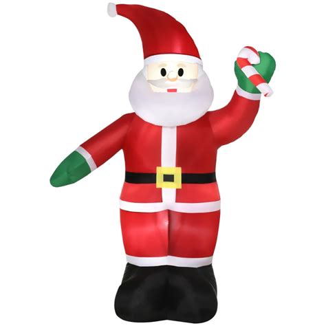 Outsunny 8ft Inflatable Christmas Santa Claus Holds Candy Cane With