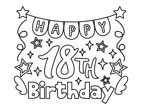 Printable Happy 18th Birthday Banner Coloring Page