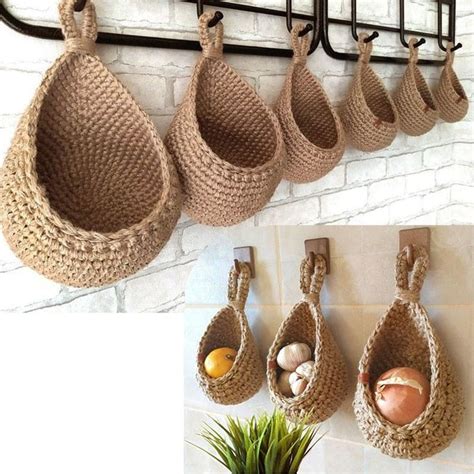 Wall Hanging Woven Vegetable And Fruit Basket Jute Hanging Wall