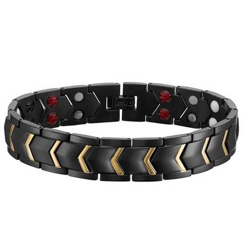 Stainless Steel Magnet Therapy Health Energy Black Gold Bracelet For