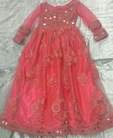 Net Flowers And Mirror Work Yoke With Full Hands 7702919644 Frocks