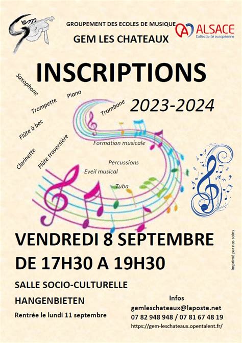 Inscriptions GEM Groupement Des Ecoles De Musique Mairie De