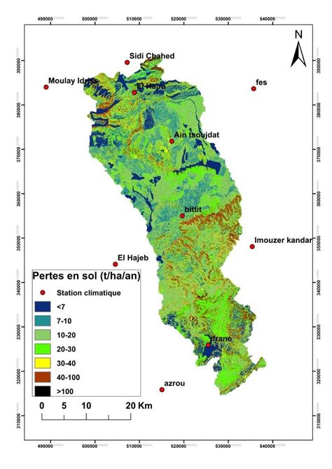 Carte des pertes en sol au niveau du bassin versant de l Oued Mikkès