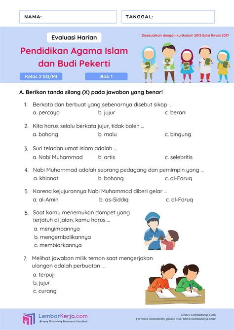 Evaluasi Harian PAI Bab 1 Kelas 2 SD MI LembarKerja