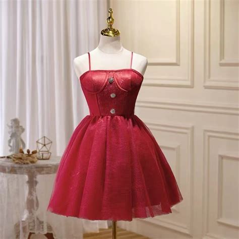 Red Homecoming Dress Spaghetti Strap Party Dresscute Graduation Dress