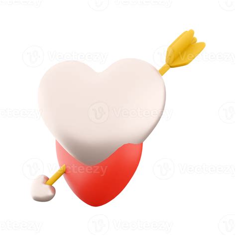 3d Rendering Couple Red Hearts Pierced By Cupids Arrow Icon 3d Render