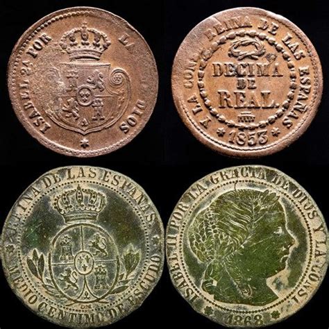 Spain Isabel II 1833 1868 1 2 céntimo de escudo y Decima de Real