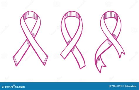 Hand Drawn Vector Illustration Collection Of Pink Cancer Ribbon Stock