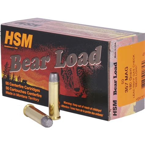 Hsm Bear Load Ammunition 357 Mag Round Nose Flat Point 180 Gr 50 Rd