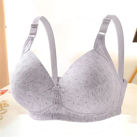 Amidoa Push Up Bras For Older Women Large Bust White Wire Free Floral Bra Women Lingerie S