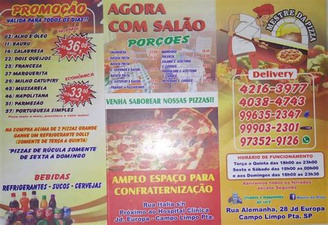 Menu Em Mestre Da Pizza Restaurante Campo Limpo Paulista