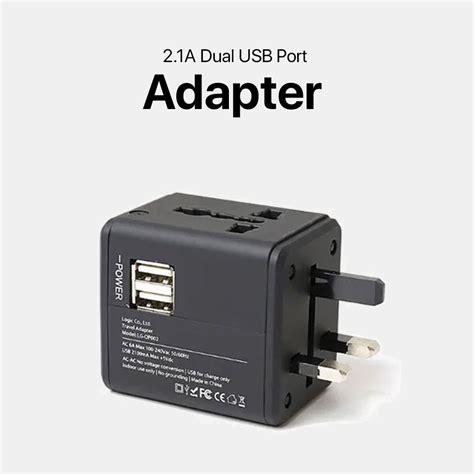 Universal Travel Adapter With 2.1A Dual USB Port – Black | Memoxpress Online