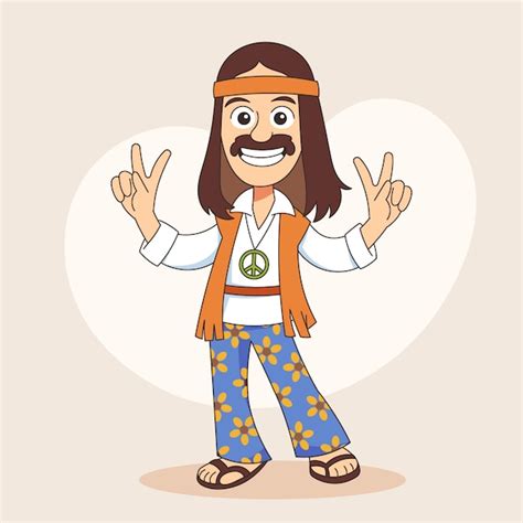 Ilustra O De Desenho Animado Hippie Desenhada M O Vetor Premium