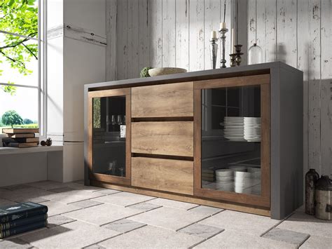 Dressoir Monaco Eiken Grijs Cm Met Glas Meubella