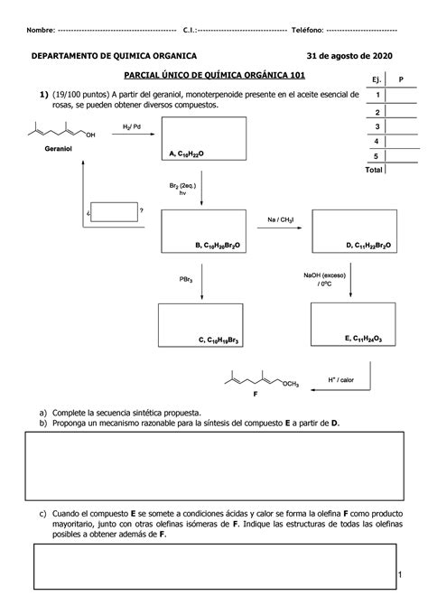 Parcial recuperación 2020 DEPARTAMENTO DE QUIMICA ORGANICA 31 de