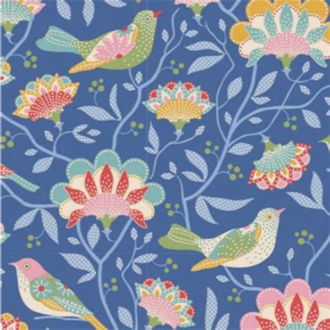 Tildas World Jubilee Collection Bird Tree Blue Fabric By The Etsy