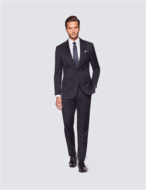 Men S Black Italian Wool Tailored Fit Suit Collection Hawes