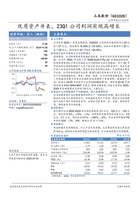 优质资产并表，23q1公司利润实现高增长