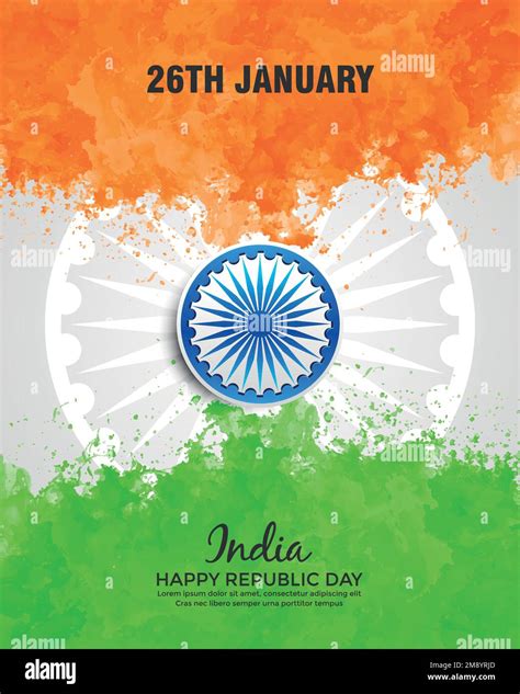 26th January Happy Republic Day Of India Tricolor Watercolor Paint