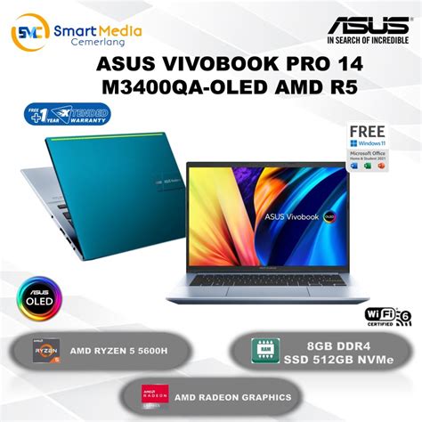 Jual ASUS VIVOBOOK PRO 14 M3400QA RYZEN 5 5600H 8GB 512GB SSD