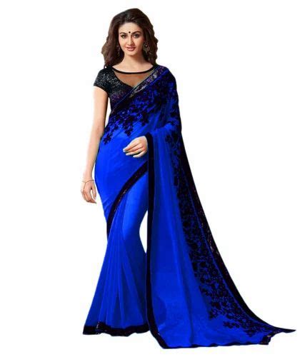 Blue Colour Pure Georgette Sequence Saree At Rs Plain Georgette