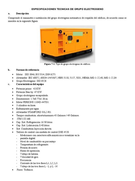 Grupo Electrogeno Especificaciones Técnicas Pdf