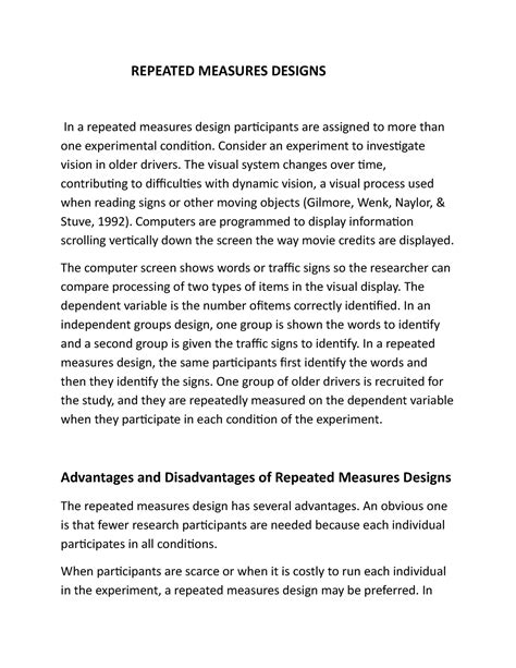 Repeated Measures Designs Repeated Measures Designs In A Repeated Measures Design Participants