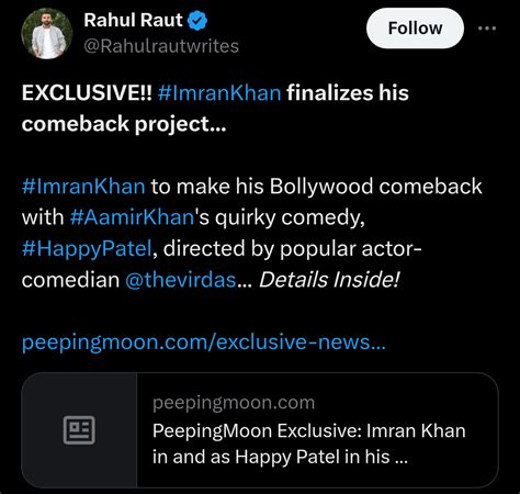 Imran Khan All Set To Return To Movies With A Comedy Film Happy Patel Directed By Vir Das