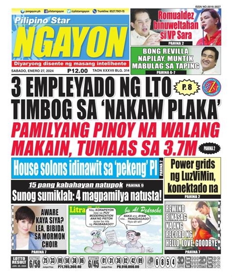 Pilipino Star Ngayon January 27 2024 Newspaper