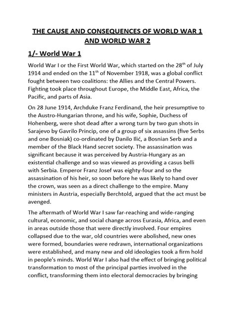 The Cause And Consequences Of World War 1 And World War 2 Pdf World War Ii Conflicts