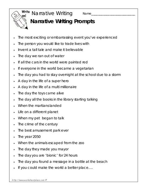 Grade Narrative Writing Topics