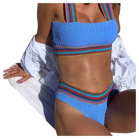 Sngxgn Bikini Women High Waisted Swimsuit High Cut Bathing Suit Blue M Walmart