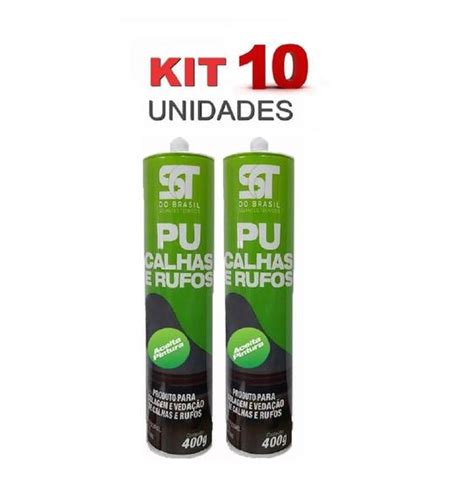 Kit 10 Colas Selante Pu Calhas E Rufos 400g Cor Cinza ST Peças