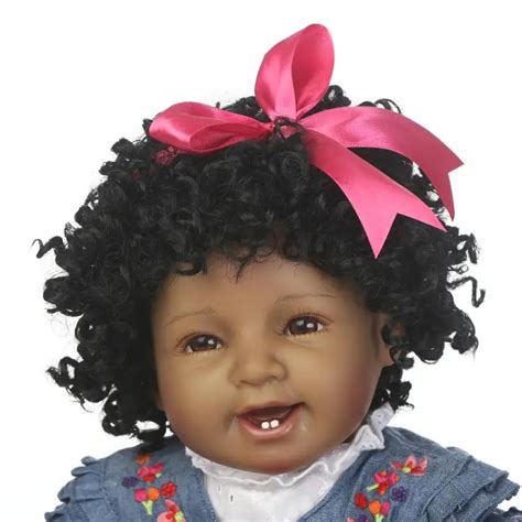 Curly Hair Baby Reborn Black Dolls 22inch Fashion 55 Cm Laugh Silicone