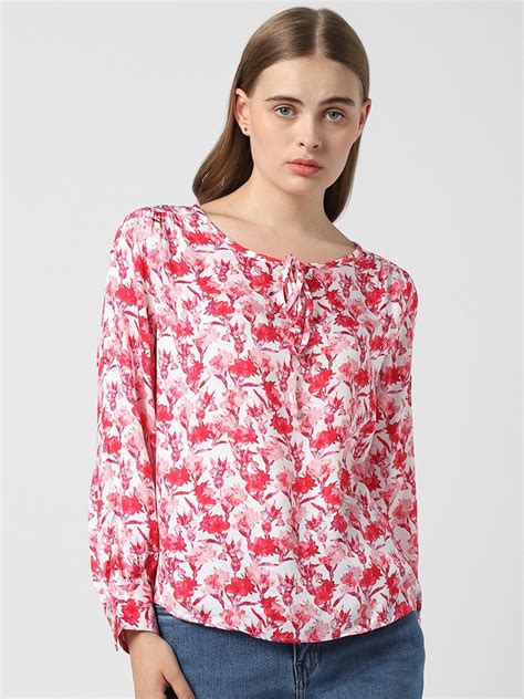 Buy Van Heusen Woman Floral Printed Tie Up Neck Cuffed Sleeves Top