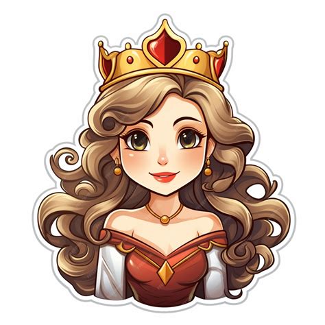 Hermosa pegatina de personaje de dibujos animados de reina sobre fondo