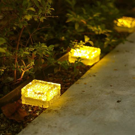 Solar Garden Lights Outdoor Glass Brick Ice Cube Solar Powered Outdoor Lights Waterproof