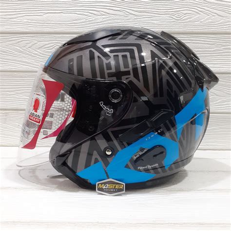 Jual Helm Kyt Galaxy Flat R Flat R Motif Neon Aqua Blue Blue Double