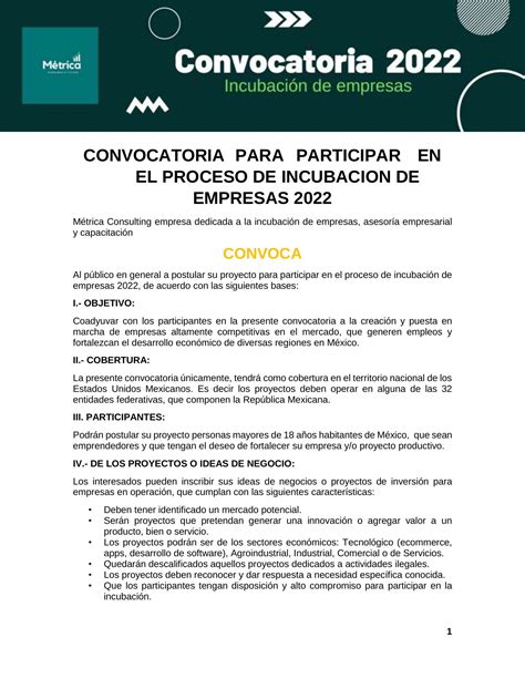 CONVOCATORIA PROCESO DE INCUBACION DE EMPRESAS 2022 Pdf DocDroid