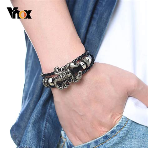 Vnox Vintage Scorpion Charm Bracelets For Men Layered Leather Bangle